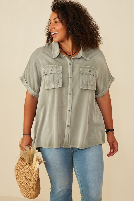 Dolman Sleeve Washed Tencel Safari Shirt