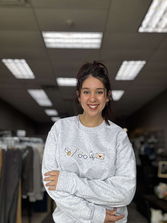 Embroidered Harry Potter Icons Plus Crewneck Sweatshirt