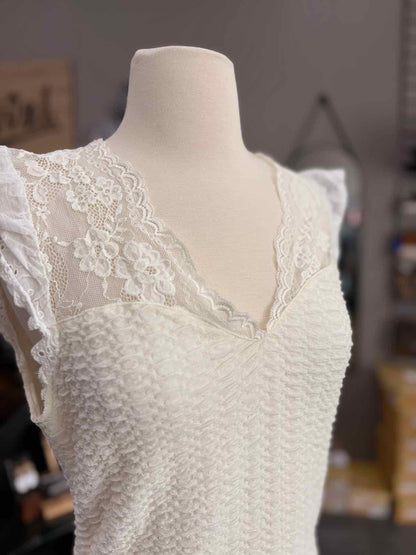 Women's Women Size L Cream Shein V-Neck Short Sleeve Shirt