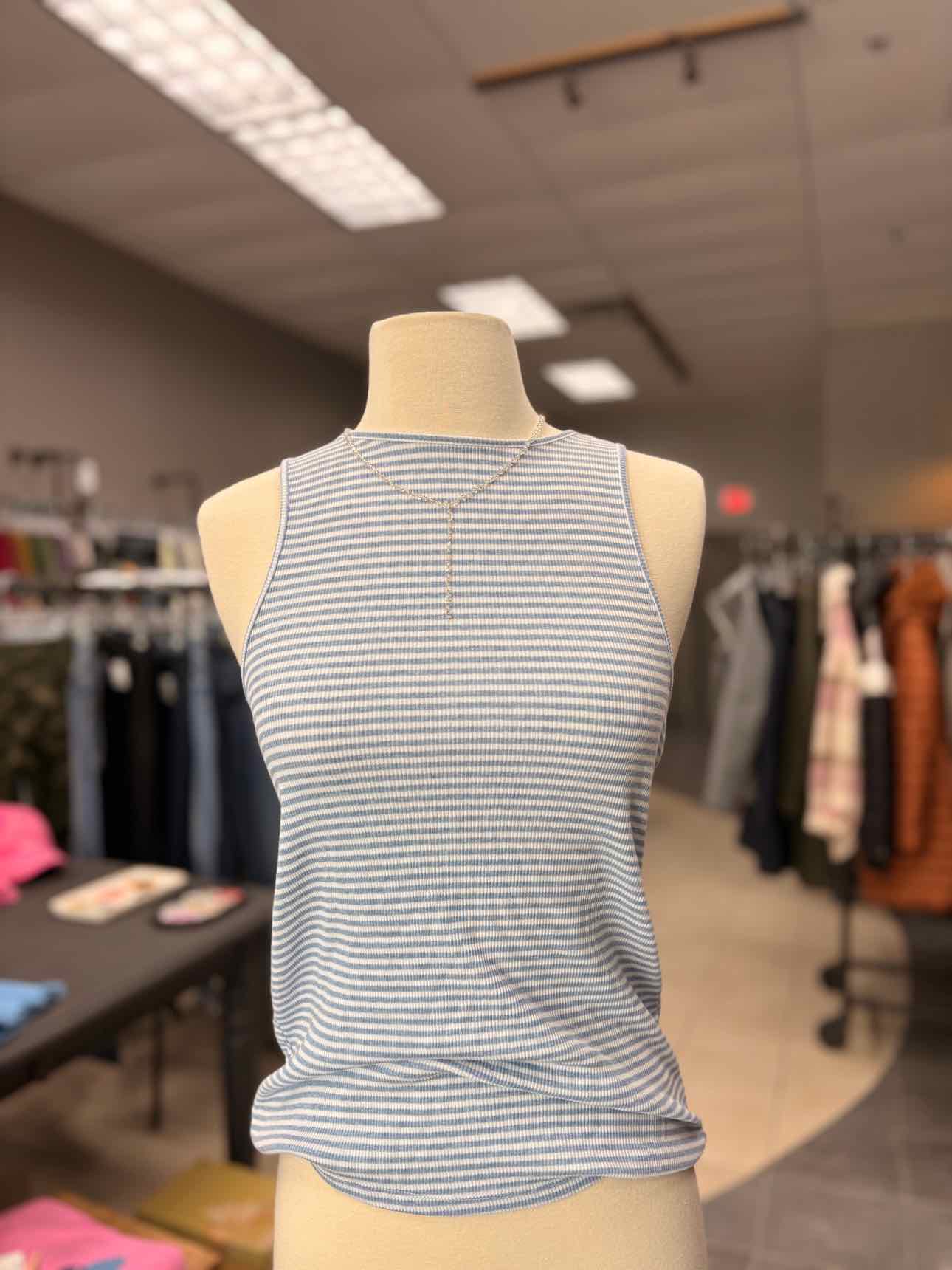 Women's Women Size M Light Blue LOFT Stripe Tank Shirt