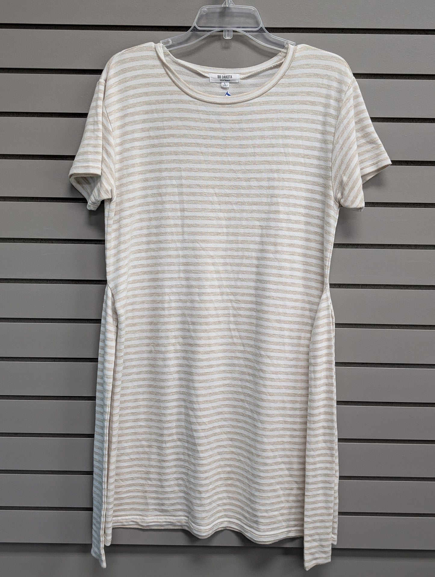 Women's Size Large Cream BB Dakota Short Sleeve Stripe Midi Dress