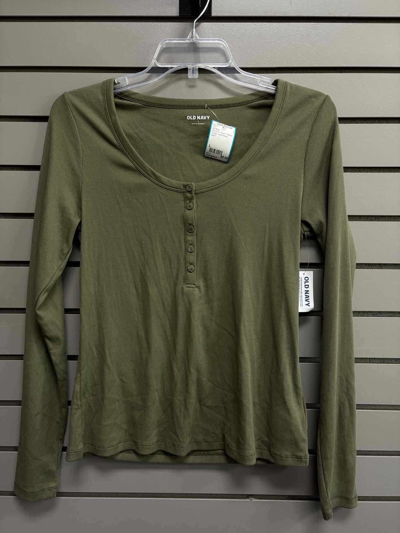 Women's Women Size L Green Old Navy Ribbed Scoop Long Sleeve Shirt
