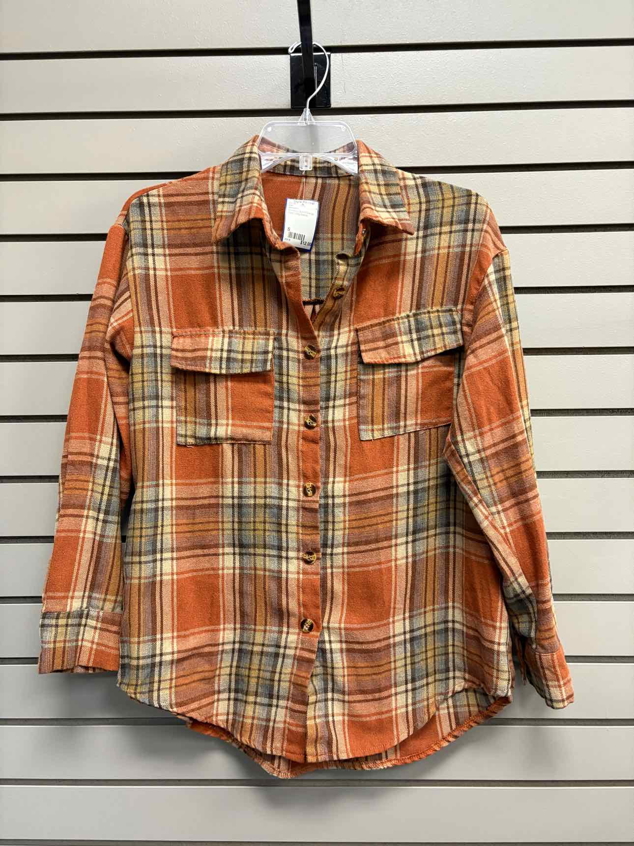 Women's Women Size S Burnt Orange Unknown Plaid Long Sleeve Shirt