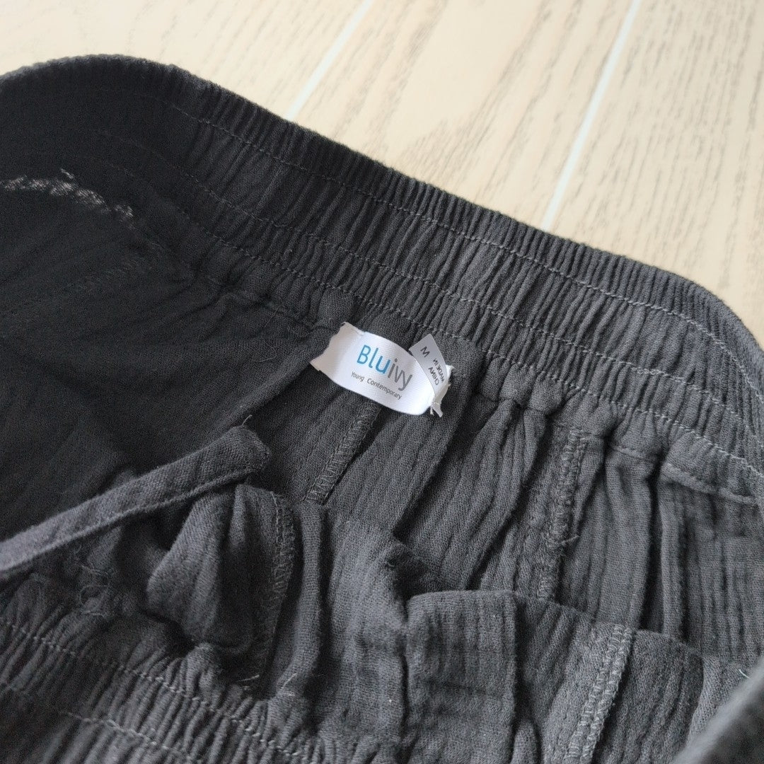 Women's Waist Size M Bluivy Black Linen Casual Pant