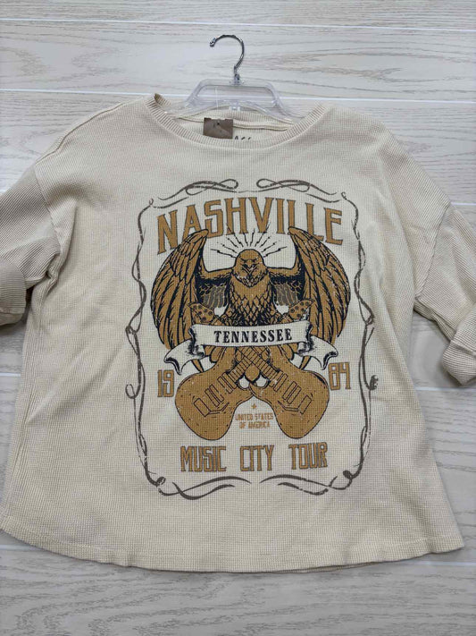 Women's Women Size S Tan Vintage Canvas Waffle Knit Short Sleeve Shirt