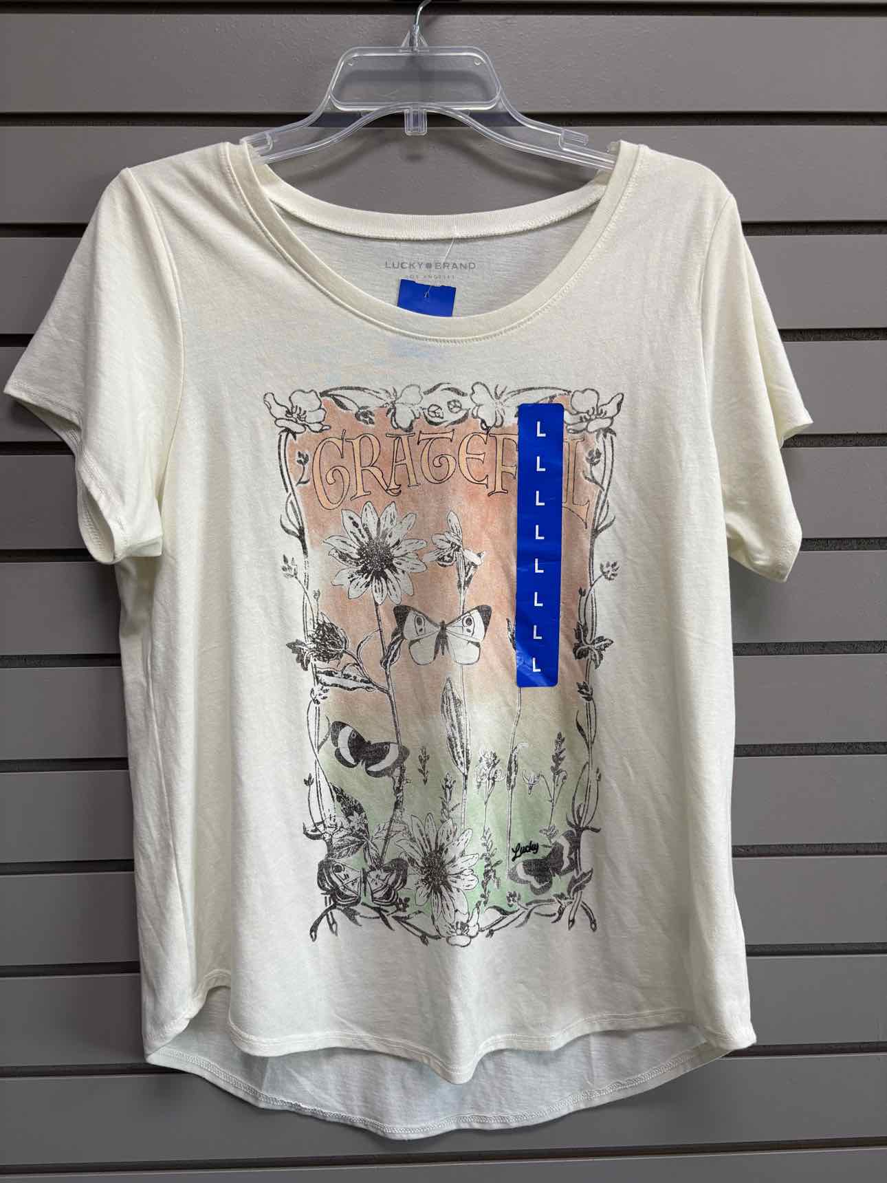 Women's Women Size L Cream Lucky Brand Short Sleeve Shirt