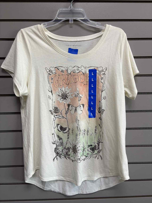 Women's Women Size L Cream Lucky Brand Short Sleeve Shirt