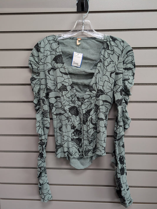 Women's Women Size XS Dusty Blue Free People Floral V-Neck Long Sleeve Shirt