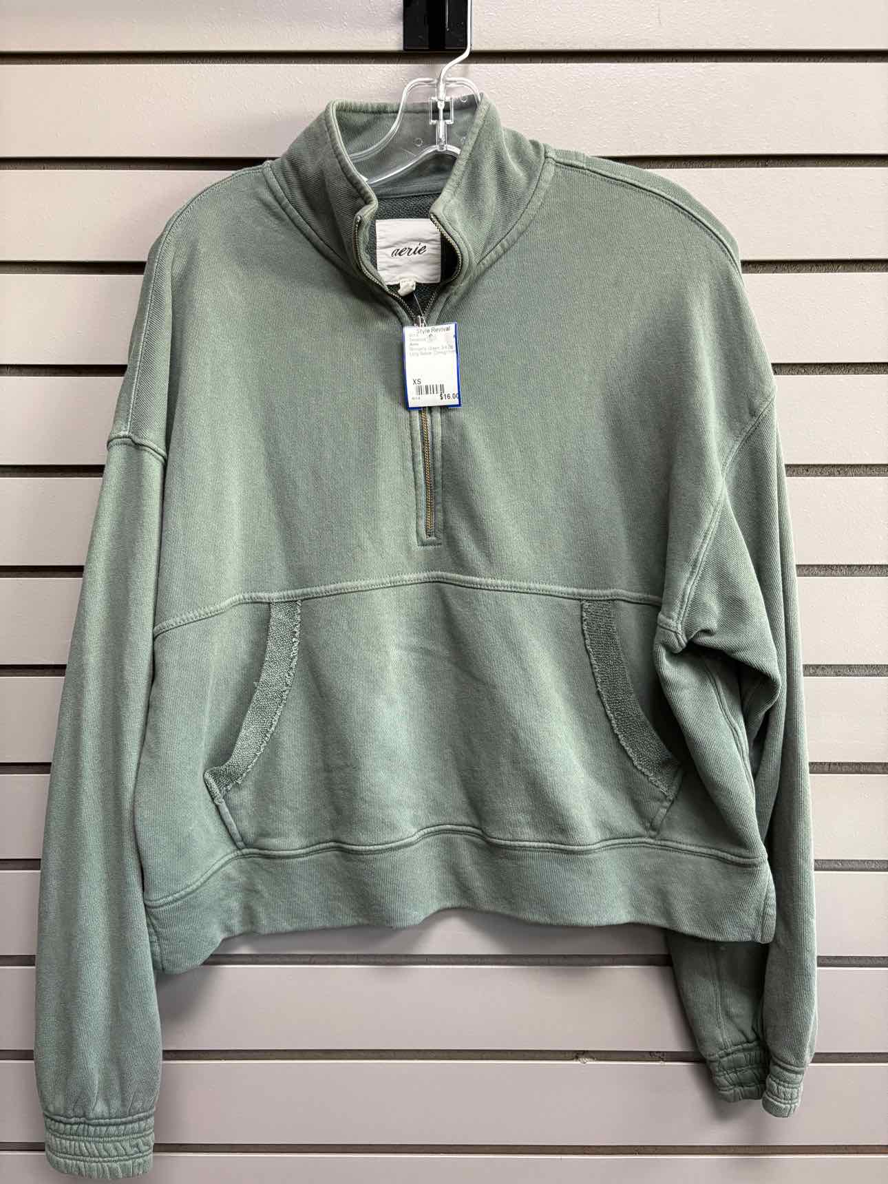 Women's Women Size XS Green Aerie 3/4 Zip Long Sleeve Sweatshirt