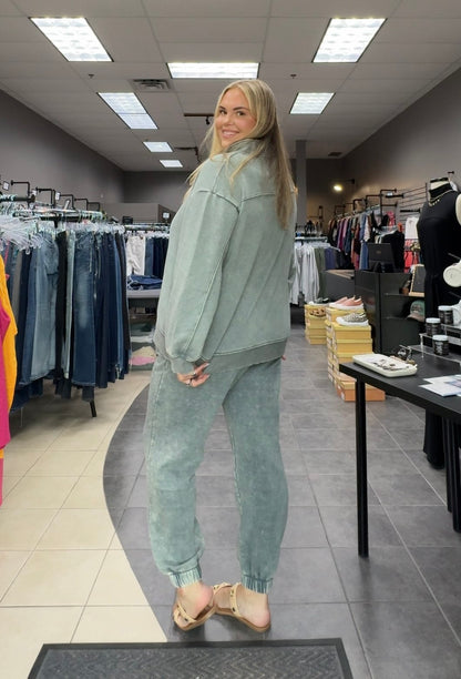 Plus Size Ash Jade Acid Wash Half Zip