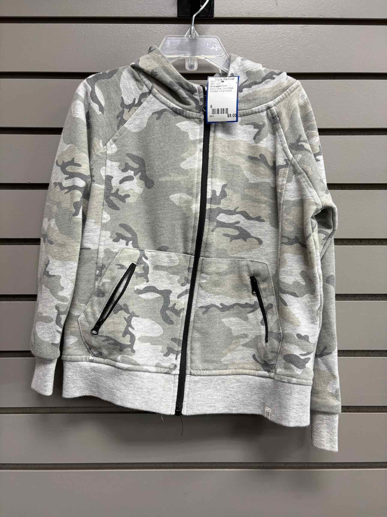 Boy's Child Size 6 Gray Camoflage Hooded Long Sleeve Shirt